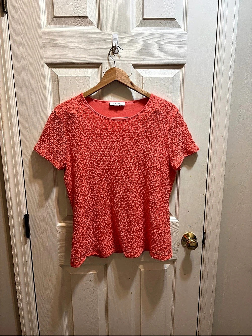 Calvin Klein Textured Short Sleeve Top in Orange Like New